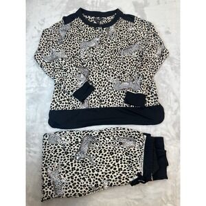 Simply Vera Wang 2pc Pajama Set Leopard Print Long Sleeve Top Pants Size M Beige